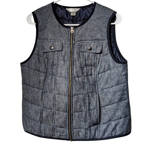 Christopher & Banks Front Zip Puff Denim Look Vest Womens' Size M - Picture 1 of 11